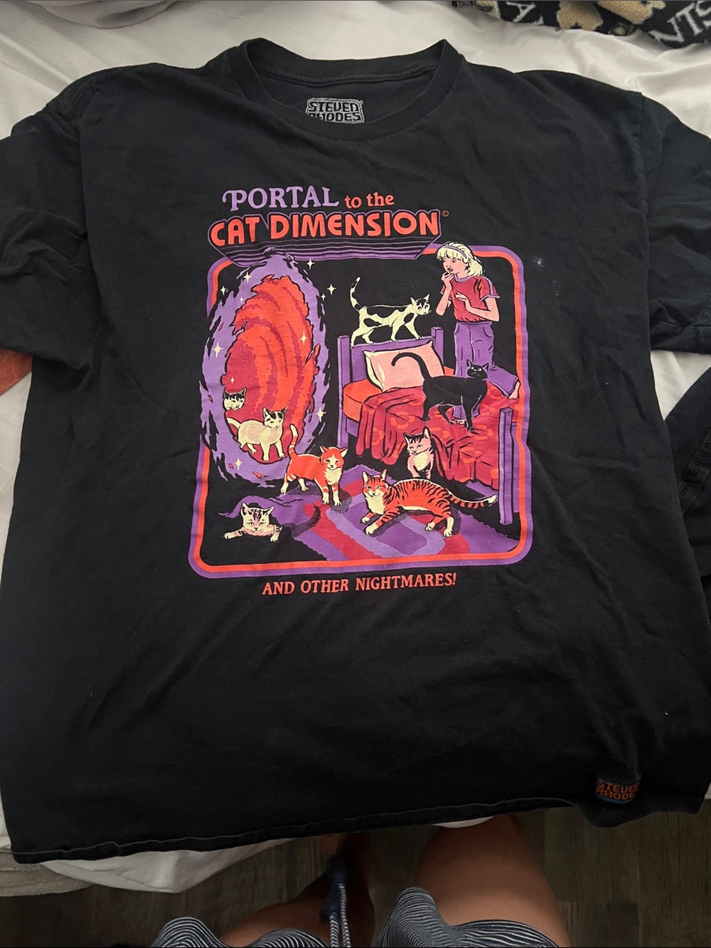 Portal to the Cat Dimension Black Graphic Cat Tee by Steved Rhodes